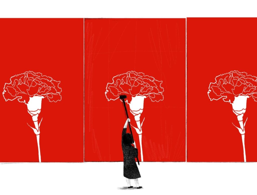Ilustração de mulher cravos (25 de abril)
